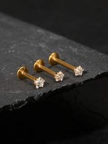 1pc 16G Stainless Steel Zirconia Star Flat Back Screw Stud Earring | Stackable Earring | Cartilage Earring | Lobe Earring | Helix Earring (Not A Pair) - Zirconia Star - View 4