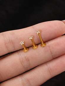 1pc 16G Stainless Steel Zirconia Star Flat Back Screw Stud Earring | Stackable Earring | Cartilage Earring | Lobe Earring | Helix Earring (Not A Pair) - Zirconia Star - View 2