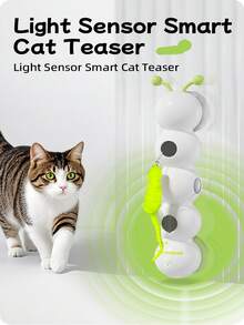Interactive Cat Toy For Indoor Cats, Automatic Motion Sensor Fluffy Tail Cat Toy, Electric Teaser Wand, Suitable For Kittens And Bored Cats, USB Rechargeable Caterpillar Toy With Suction Cup - White - View 5