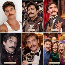 Hand‑Tied Human Hair Fake Mustache, Transparent Lace Base, Realistic Breathable Facial Hair For Cosplay Theater Party Halloween & Other Festivals - Multicolor - View 9