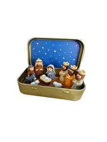 1 Set/1 Piece Christmas Nativity Scene Set In Metal Box, Christmas Nativity Scene Set, Jesus Statue, Suitable For Holy Family, Statue Metal Box Set, Handmade Small Nativity Scene Set, Holiday Decoration, Gift - Multicolor - View 8