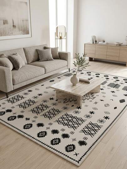 1pc Luxury Moroccan Minimalist Design Rug, European Geometric Pattern Cream White Soft Fluffy Area Carpet, Suitable For Outdoor, Entryway, Living Room, Bedroom, Doorway, Machine Washable All-Season Large Size Floor Mat, Home Decor
