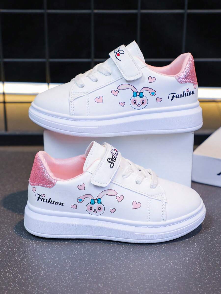 1 Pair Back To School Popular Kids Shoes For Girls, Cartoon Rabbit Design White Sneakers, Fashionable Non-Slip Durable Soles For Comfortable Wear