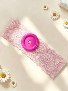 1pc New Women's Fashionable Style Dopamine Color Large Button Lace Headband, "Ins" Style, Openwork Lace Headscarf, Hair Accessory . - Multicolor - View 9