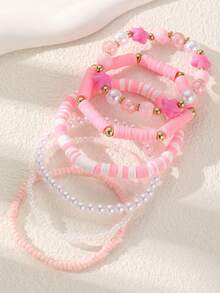 NAIZHU 5pcs/Set Gelang Manik-Manik Manis Warna Pink, Terbuat dari Tanah Liat Lembut, Liontin Hati, Ceri, dan Bintang, serta Mutiara Imitasi dan Karet Gelang. - MultiWarna - View 16