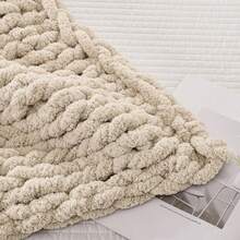 1pc Chenille Knitted Flannel Blanket, Novel Soft And Comfortable Flannel Blanket For Nap, Office, School, Home, Picnic, Travel, Gift - Beige - View 7