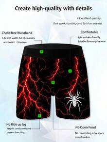 3-Pack Men's Fun Shorts, Lightning Crack Distressed Spider Print Underwear, Loose Casual Men's Plus-Size Boxer Briefs - Multicolor - View 5