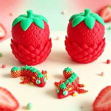Cute Adorable 3D Printed Strawberry Dragon Egg Model Set Plastic Toy Ornament Desktop Decoration Sculpture Display Piece Holiday Gift - Multicolor - View 7
