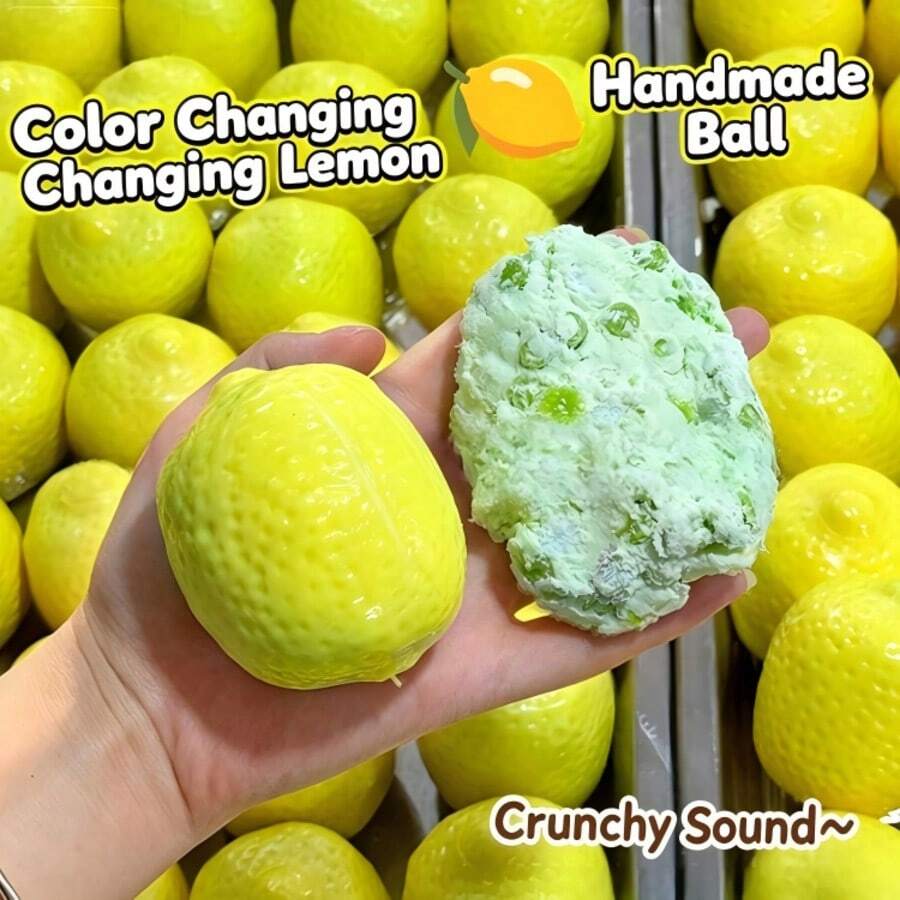 1 buah Bola Buatan Tangan Lemon Sensitif Suhu - Bunyi Renyah - Bola Buatan Tangan - Mainan Remas - Mainan Lembut - Hadiah Ulang Tahun - Hadiah Sempurna - Hadiah Halloween - Hadiah Natal - Hadiah - Mainan & Permainan