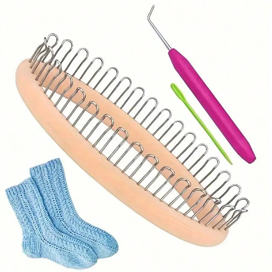 1 Set Sock Knitting Machine Kit, Oval Knitting Tool, Yarn Sock Machine With Crochet Hook, Suitable For Beginners, Used For DIY Craft Yarn Kits, Hats, Scarves, Crochet Knitting, Needlework, Adult Handmade Supplies