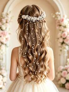 1pc Cross-Border European & American Girls Aesthetic Hair Comb Handmade Pearl Pendant Tassel Hair Accessory Wedding Party Updo Bridal Headpiece Valentine's Day Elegant Hair Decoration - White - View 2