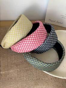 1pc Women's Vintage Plaid Padded Wide Headband, Checkered Pattern Fabric Hair Hoop, Sweet Avant-Garde Style Solid Color Hair Accessory, Suitable For Women And Girls - Multicolor - View 2