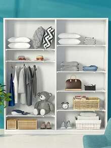 1pc Expandable No-Drill Clothes Storage Shelf, Dorm Cabinet Divider Rack, Space-Saving Layered Storage Partition, Clothes Organizer Rack, Suitable For Bathroom, Kitchen Storage, Room, Bedroom Wardrobe And Entryway Shoe Cabinet - White - View 6