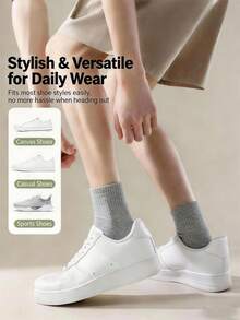 5/10 Pasang Kaos Kaki Tinggi Unisex, Kaos Kaki Olahraga Putih dan Abu-abu Polos dengan Manset, Cocok untuk Pemakaian Sehari-hari - Beraneka warna - View 1