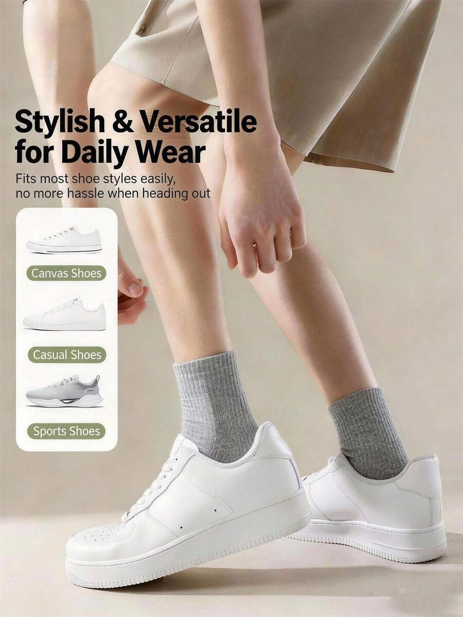 5/10 Pasang Kaos Kaki Tinggi Unisex, Kaos Kaki Olahraga Putih dan Abu-abu Polos dengan Manset, Cocok untuk Pemakaian Sehari-hari - Beraneka warna - View 1
