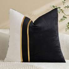 1/2pcs Black & White Velvet Patchwork Gold Leather Striped Throw Pillow Cover, Square Cushion Case, Holiday Home Decor Pillow, Soft & Comfortable Fabric, Modern Decorative Sofa, Home Bedroom, Dorm Use - Black - View 12