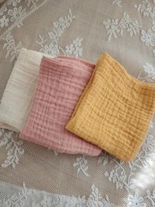 3件/5件純色嬰兒拍嗝布，純棉方形圍兜，新生兒純色6層紗布口水巾 - 彩色 - 查看 6