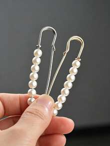 1pc Pearl Brooch Pin, Waist Cincher Pin, Anti-Exposure Brooch Pin, Suitable For Shawl Buckle, Headscarf Clip, Sweater Pin, Women's Jewelry Accessory, Bag Pendant - Silver - View 2