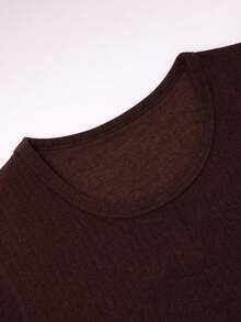 1 Set Women's Knitted Slim Fit High Elastic Ribbed Comfortable Warm Thermal Pajama Set, Autumn/Winter/Spring - Brown - View 4