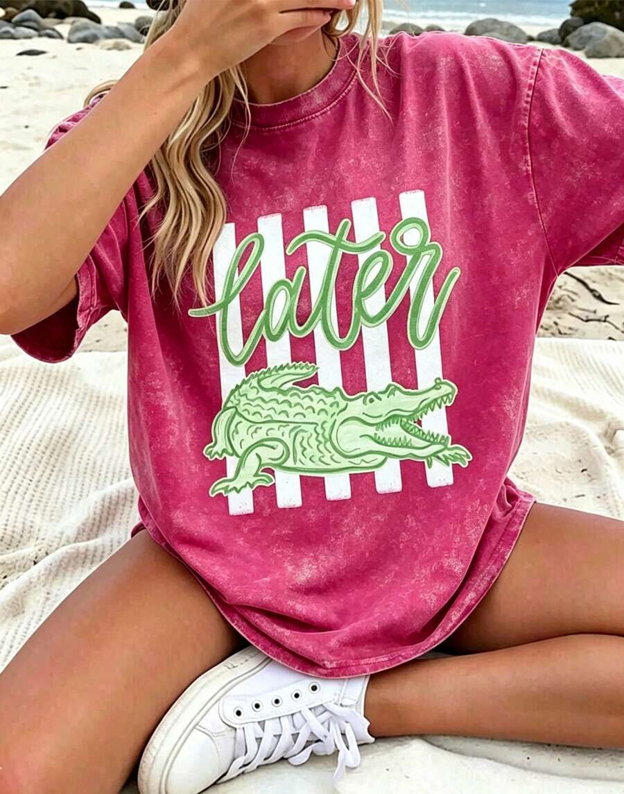 100% Pure CottonT-Cotton Women Clothing Pink Y2k Top For Woman Motif Women Clothes Local Warehouse Items Women's Clothes Mujer Free Shipping Plus - 玫紅色1 - 查看 1
