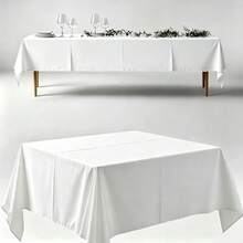 1pc White Wrinkle-Resistant Polyester Tablecloth - Halloween, Christmas, Birthday Party Decoration, White Tablecloth, Suitable For Outdoor Picnic, Wedding, Camping, Kitchen - White - View 2