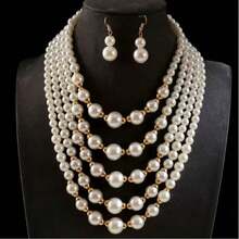 2pcs/Set European And American Cross-Border Fashion Multi-Layer Faux Pearl Elegant Women's Necklace And Earrings Jewelry Set - Multicolor - View 5