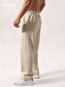 FEIAO Men's Vintage Old Money Style Drawstring Casual Comfortable Long Pants Sweatpants, All-Season Versatile, Autumn Style, Thin Fleece Lining - Beige - View 6