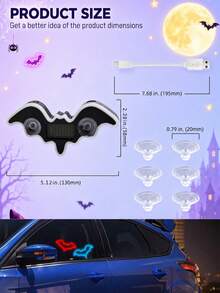 2026 Halloween New Bat Solar Powered Car Atmosphere Light Designed For Women Car Owners. Features 3.7V+300mAh Battery, Bat-Shaped Neon Light Window Decoration And Automatic Sensing Design. Provides 5 Lighting Modes, Creating Romantic Car Interior Decor For Couples And Women Drivers. Perfect Gift For Female Friends, Mother's Day And Wedding Season. - A - View 9