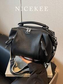 Extremely Simple And Elegant Versatile Fashionable Texture Shoulder Bag, Detachable Shoulder Strap, Multiple Zippered Pockets, Suitable For Commuting - Black - View 2