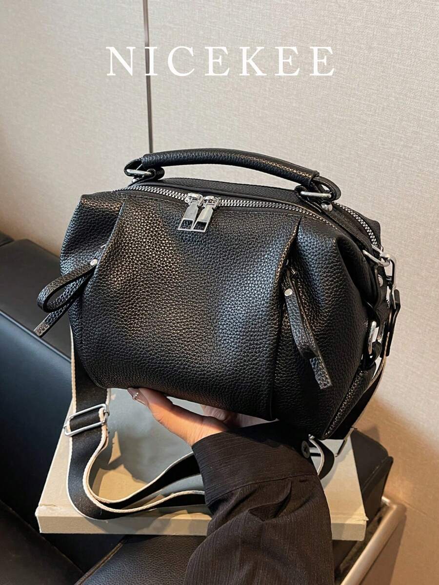 Extremely Simple And Elegant Versatile Fashionable Texture Shoulder Bag, Detachable Shoulder Strap, Multiple Zippered Pockets, Suitable For Commuting