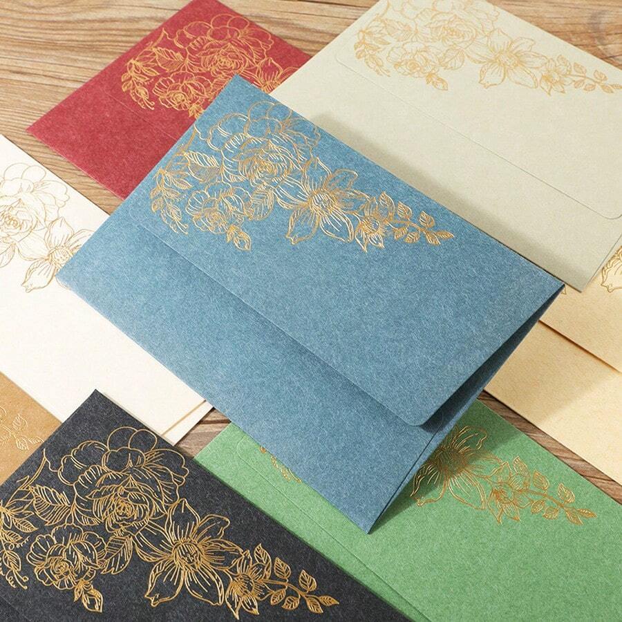 European Vintage Thickened Envelopes, Gold Foil Stamping, Special Paper Lining, Wholesale Creative Exquisite Invitation Card Storage Envelopes