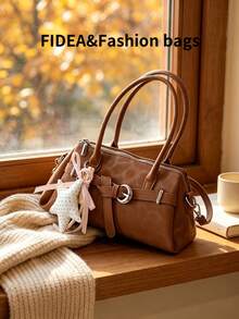 Tas Bahu Wanita, Warna Polos PU dengan Desain Elemen Motif Leopard, Dekorasi Tali Logam, Elegan dan Serbaguna, Dilengkapi dengan Gantungan Bintang yang Dipersonalisasi, Cocok untuk Bepergian, Berbelanja, Kencan, Pemberian Hadiah, dan Lainnya - Coklat - View 9