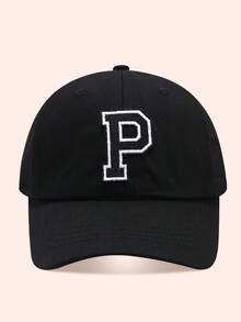 1pc Letter Baseball Cap, Sun Hat For Boys And Girls, Suitable For Outdoor And Daily Use - Large Black Label - Black Cloth Hat - View 55