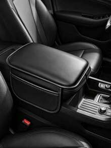 Almohadilla para apoyabrazos de consola central de coche negro, extra ancha & gruesa de cuero, alfombrilla de caja de almacenamiento, bolsa de almacenamiento universal multifunción para coche - A - Ver 3