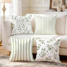 4pcs/1pc Minimalist Geometric Stripe Leaf Pattern Pillow Case, Single-Sided Printed Pillow Cover, Suitable For Living Room, Bedroom, Home Decor, All Season Pillow Case - Multicolor - View 6