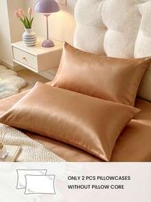 HONEYMOON 2件組高級絲滑緞面信封式枕套，柔軟透氣、抗皺，對頭髮與肌膚溫和，提升睡眠品質，不含枕芯，珊瑚橘 - 珊瑚橙 - 查看 2