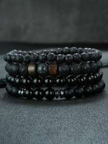 diffone 4 Pcs/Set Handmade Round Beaded Bracelet Antique Stone Set For Men Armband Wristband Jewelry - Men's Beaded Bracelet Set - View 4