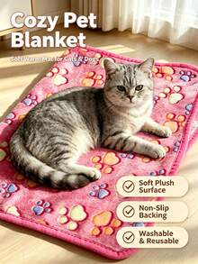 Soft Pet Blanket, Cute Paw Print Pattern Warm Sleeping Pad, Anti Slip And Washable, A Reusable Cat And Dog Mattress - XL(104cm*76cm) - View 13