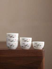 6 piezas/4 piezas/2 piezas/1 pieza Tazas de té de cerámica blanca, tazas de té vintage para el hogar y los invitados, tazas de té Kung Fu, tazas de té negro, tazas de agua, tazas de espresso, tazas de regalo, adecuadas para uso diario, reuniones, fiestas - Bambú blanco - Ver 10