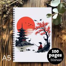 1pc Japanese Style Spiral Notebook - Cherry Blossom & Mount Pastel Design, Travel Women Student Office Elegant Landscape Art Gift Student Planner, Artistic Cover Design, Exquisite Craftsmanship, Japanese Theme & Design Daily Journal Recording Classroom Notes Office Memo Portable Writing Notebook, Suitable For Professionals, Students & Office Use - Perfect Gift Choice, Artistic Cover Design - One Book (50 Pages, 100 Pages) - View 3