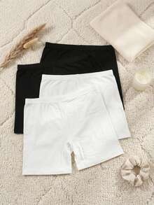 DAZY 4pcs/Pack Solid Color Women's Boxer Shorts, Black & White Versatile Skin-Friendly Breathable Base Layer Shorts - Multicolor - View 2