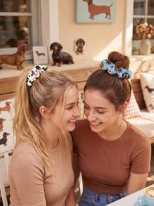 MH 2pcs/4pcs Ikat Rambut Wanita Motif Anak Anjing Lucu Ukuran Besar, Ikat Rambut Satin Minimalis Gaya INS Modis untuk Penggunaan Sehari-hari - MultiWarna - View 3
