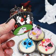 100 lembar Alas Cupcake Halloween, Motif Hantu Jaring Laba-laba, Kertas Cupcake Standar, Cocok untuk Pesta Halloween, Digunakan untuk Membuat Kue dan Dekorasi Makanan Penutup - MultiWarna - View 4