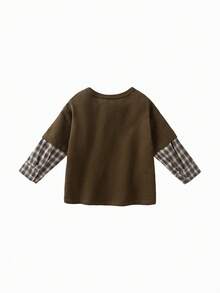 mini bala Autumn Winter Boys Loose 2 In 1 Long Sleeve Tee Adorable Plush Toy Detail Fun Kids Base Top - Dark Coffee - View 5