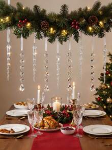 Set 12 Buah Ornamen Gantung Natal Akrilik Bening, Liontin Anti Pecah Berbentuk Kepingan Salju, Bintang, Es, dan Pohon, Dekorasi Liburan Bening Kristal untuk Pohon Natal, Dekorasi Pesta Liburan Musim Dingin di Rumah - MultiWarna - View 5