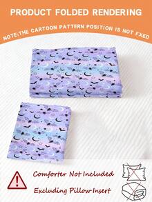 2PCS Gradient Purple Blue Halloween Bat Duvet Cover Set For Children Beds Crib Giving Gifts During Holidays (No Filling Material) 100% Polyester - Multicolor - View 5