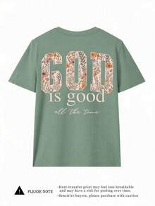 Floral Slogan Graphic Women's Plus Size Crew Neck Short Sleeve T-Shirt, Suitable For Spring/Summer, Gift For Book Lovers, Casual Style - Green - View 4