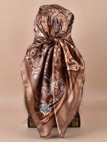 1pc Paisley Pattern Bohemian Polyester (Polyester) 90cm Satin Square Scarf, All Season Wear, Hair Band, Bag Decoration And Belt, Multi-Functional Fashion Accessory - Multicolor - View 16