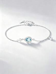 Conjunto de Joias de Prata Esterlina S925 Luxuoso e Requintado com Colar, Brincos e Pulseira em Formato de Gota Azul Cintilante, Design Elegante, Presente Atencioso para Namorada ou Melhor Amiga, Joias de Alta Qualidade Adequadas para Uso Diário - Prata - Visão 4