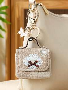 Mini Coin Purse Keychain With Sweet Lace Bow Heart,Butterfly Charm Earbud Pouch Bag,Small Storage Wallet,Bag Pendant,For Change,Earphone,Coin,Lipstick - Multicolor - View 3